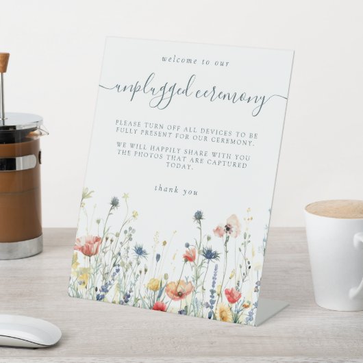 Vibrant Wildflower Unplugged Ceremony Reclamebord Met Voetstuk (Insitu)