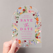 Vibrant Wildflowers Frosted Wedding Save The Date Acryl Uitnodigingen (Insitu (Draagbaar))