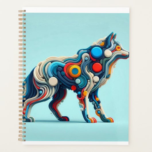 Vibrant Wolf Energy" afgebeeld in een minimalistis Planner (Voorkant)