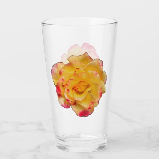 Vibrant Yellow and Pink Rose Drinking Glass Glas (Achterkant)