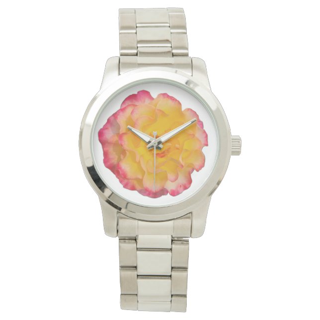 Vibrant Yellow and Pink Rose eWatch Watch Horloge (Voorkant)