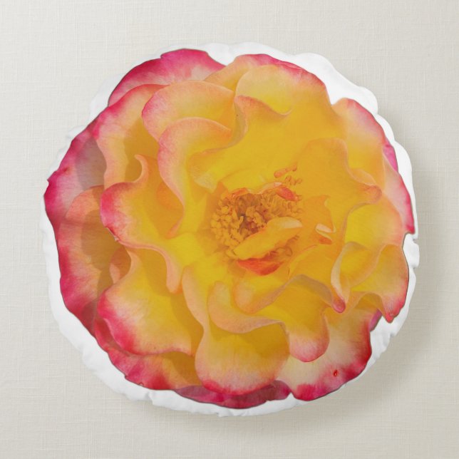Vibrant Yellow and Pink Rose Round Pillow Rond Kussen (Voorkant)