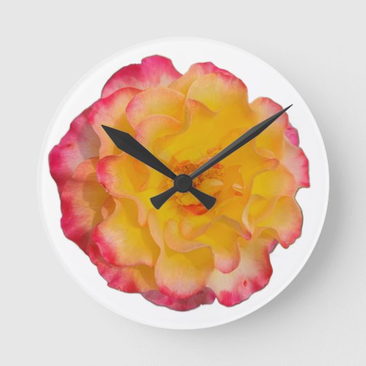 Vibrant Yellow and Pink Rose Wall Clock Ronde Klok (Voorkant)