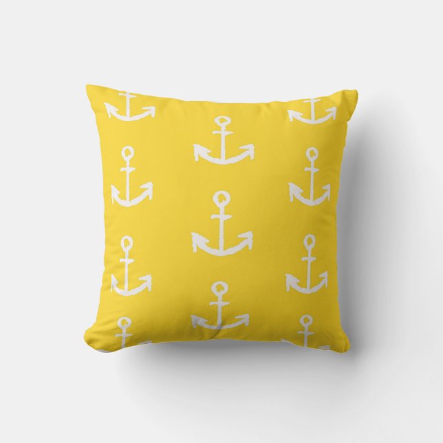 Vibrant Yellow Cute Anchor Nautical Pattern 15 Kussen (Voorkant)