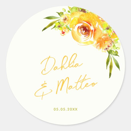 Vibrant Yellow Green Floral Summer Custom Wedding Ronde Sticker (Voorkant)