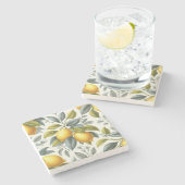 Vibrant Yellow Lemon and Blue Watercolor Botanical Stenen Onderzetter (Zijkant)