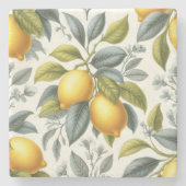 Vibrant Yellow Lemon and Blue Watercolor Botanical Stenen Onderzetter (Voorkant)