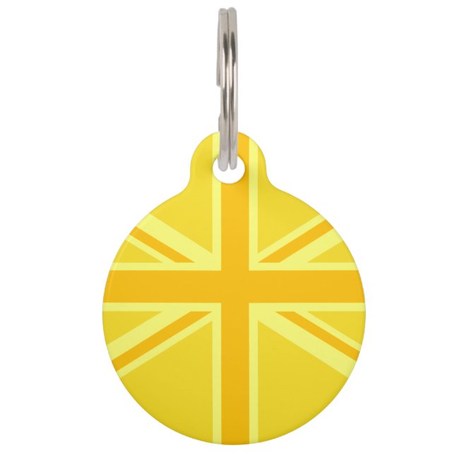 Vibrant Yellow Union Jack Huisdierpenning (Voorkant)