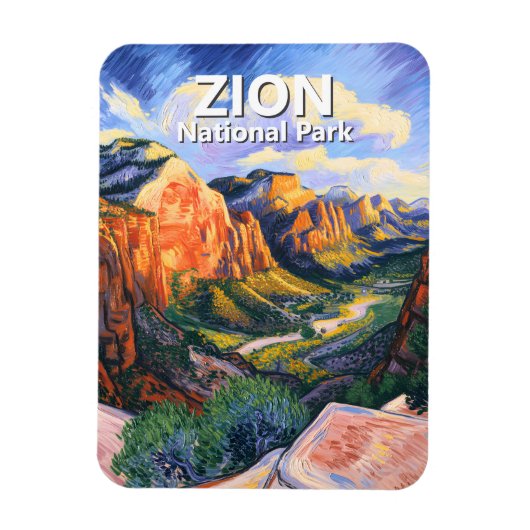Vibrant Zion National Park Angels Landing Van Gogh Magneet (Verticaal)