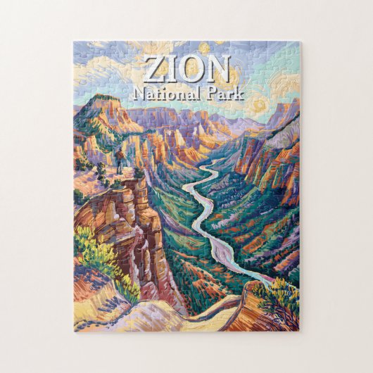 Vibrant Zion National Park Canyon River Hiking Art Legpuzzel (Verticaal)