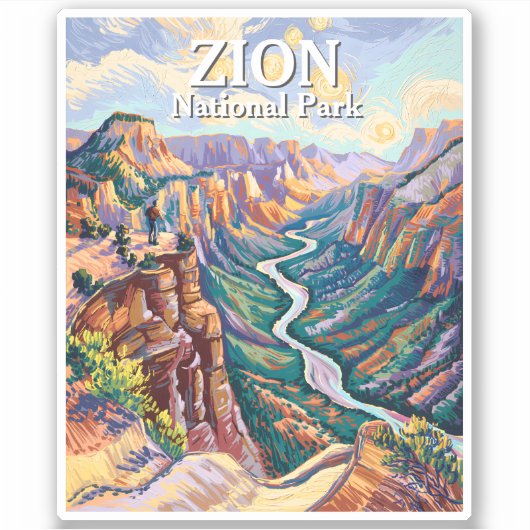 Vibrant Zion National Park Canyon River Hiking Art Sticker (Voorkant)