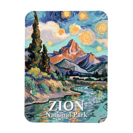 Vibrant Zion River Sunset Retro Van Gogh Watchman Magneet (Verticaal)