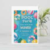 Vibrant zwembad Party Verjaardag Uitnodiging Kaart (Staand voorkant)