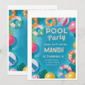 Vibrant zwembad Party Verjaardag Uitnodiging Kaart (Voorkant / Achterkant)