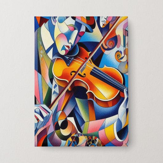 Vibrante Symfonie: Abstracte Violist Kunst Button (Voorkant)