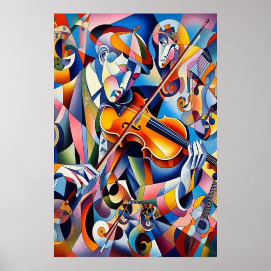 Vibrante Symfonie: Abstracte Violist Kunst Poster (Voorkant)