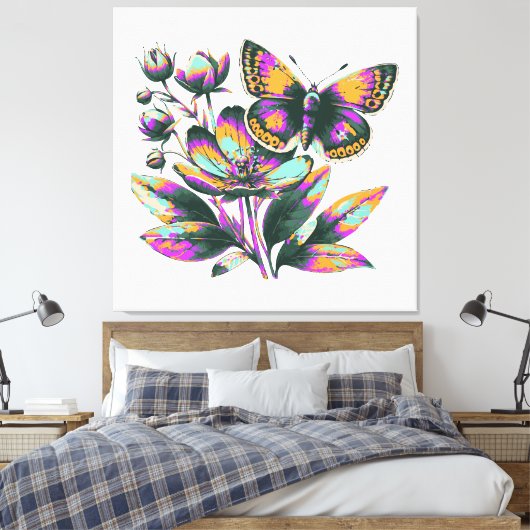 Vibrantes Schmetterlingsblumenmotiv Canvas Afdruk (Insitu (Slaapkamer))