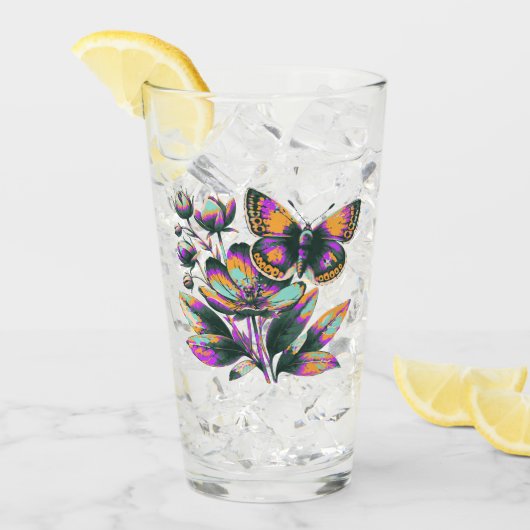Vibrantes Schmetterlingsblumenmotiv Glas (Voorkant ijs)