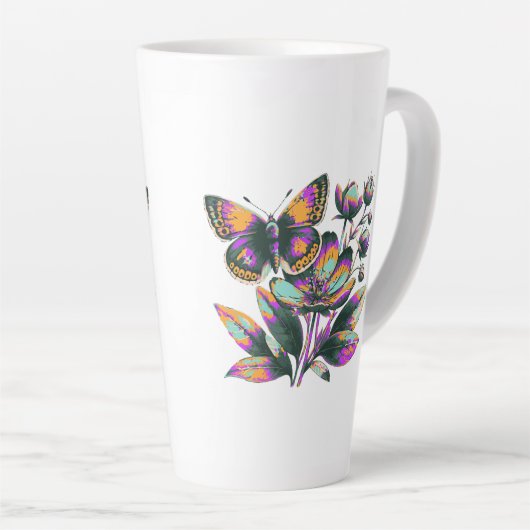 Vibrantes Schmetterlingsblumenmotiv Latte Mok (Rechterhoek)