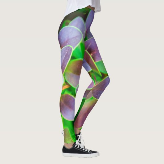 Vibrantgroene en paarse bladeren leggings (Rechts)