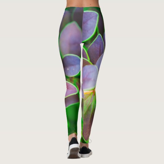 Vibrantgroene en paarse bladeren leggings (Achterkant)