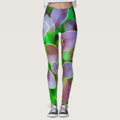 Vibrantgroene en paarse bladeren leggings (Voorkant)