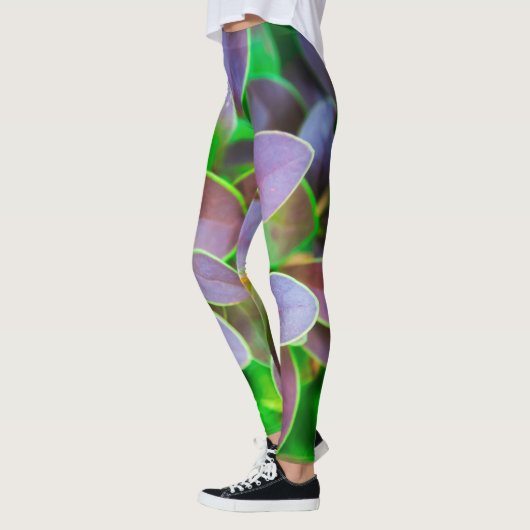 Vibrantgroene en paarse bladeren leggings (Links)