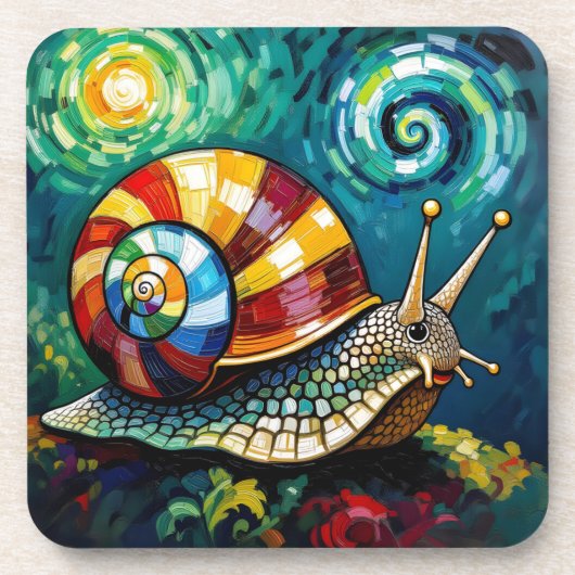 Vibrantly Colorful Impasto Whimsical Snail Bier Onderzetter (Voorkant)