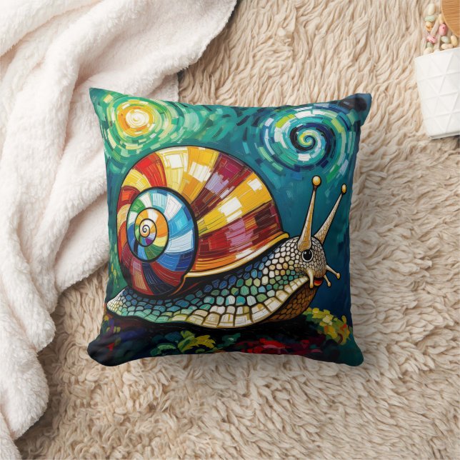 Vibrantly Colorful Impasto Whimsical Snail Kussen (Deken)