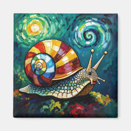 Vibrantly Colorful Impasto Whimsical Snail Magneet
