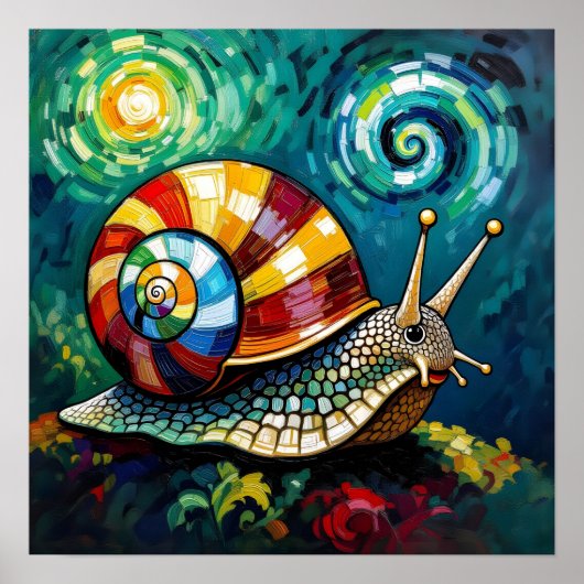 Vibrantly Colorful Impasto Whimsical Snail Poster (Voorkant)