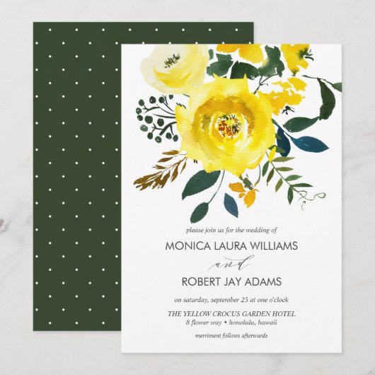 Vibrantt yellow Floral Wedding typografie Kaart (Voorkant / Achterkant)