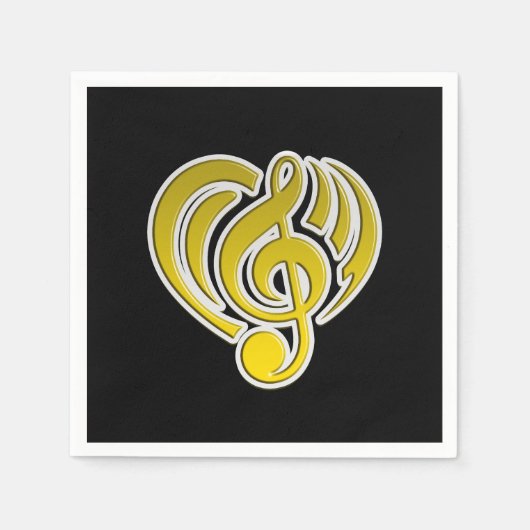 Vibraties Muzikale Liefde Geel Hart Muziek Nota DJ Servet (Voorkant)