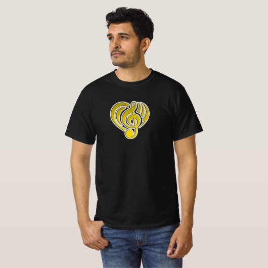 Vibraties Muzikale Liefde Geel Hart Muziek Nota DJ T-shirt (Voorkant volledig)