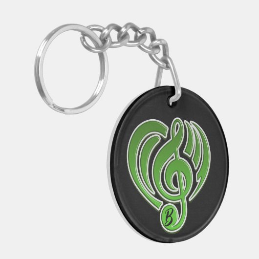 Vibraties Muzikale Liefde Groene Hart Muziek Nota Sleutelhanger (Voorkant Links)