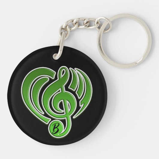 Vibraties Muzikale Liefde Groene Hart Muziek Nota Sleutelhanger (Achterkant)