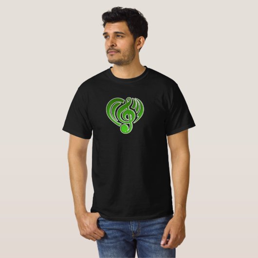 Vibraties Muzikale Liefde Groene Hart Muziek Nota  T-shirt (Voorkant volledig)
