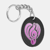 Vibraties Muzikale Liefde Roze Hart Muziek Note DJ Sleutelhanger (Voorkant Links)