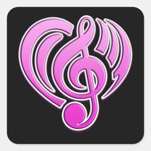 Vibraties Muzikale Liefde Roze Hart Muziek Note DJ Vierkante Sticker (Voorkant)