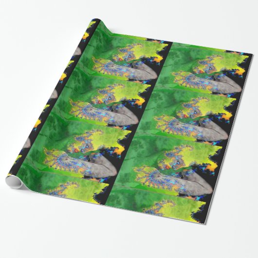 VIBRATIES VAN KWESTIE, LADY IN GROENE GEEL FRACTAL CADEAUPAPIER (Uitgerold)