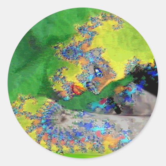 VIBRATIES VAN KWESTIE, LADY IN GROENE GEEL FRACTAL RONDE STICKER (Voorkant)