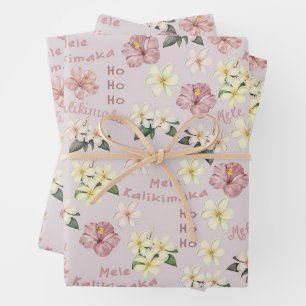 Vibtage Plumeria en Hibiscus Mele Kalikimaka Inpakpapier Vel