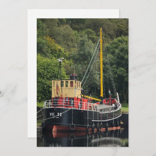 Vic32 Puffer Boat in het Crinan Canal Basin, Schot Feestdagenkaart (Voorkant / Achterkant)