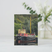 Vic32 Puffer Boat in het Crinan Canal Basin, Schot Feestdagenkaart (Staand voorkant)