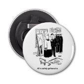 Vicar heeft een Cassock Fitting Church Cartoon Button Flesopener (Voorkant)