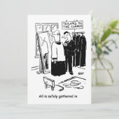 Vicar heeft een Cassock Fitting Church Cartoon Feestdagenkaart (Staand voorkant)