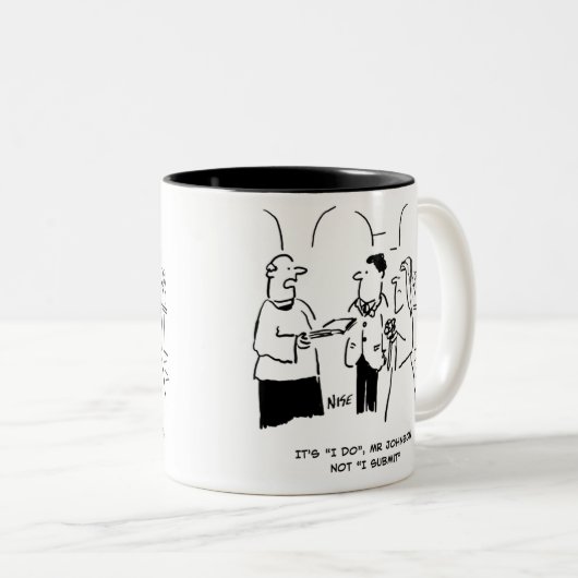 Vicar op Wedding vertelt Bridegroom: "Ik doe het" Tweekleurige Koffiemok (Voorkant rechts)