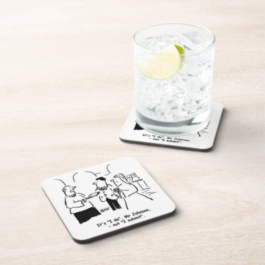 Vicaris corrigeert bruidegom's huwelijksgeloften.  bier onderzetter (Rechterzijde)