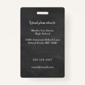 Vice-hoofdfoto-ID-badge voor terug naar school Badge (Achterkant)