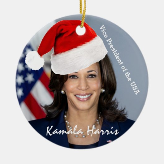 Vice-President Kamala Harris in Santa Hat Keramisch Ornament (Voorkant)